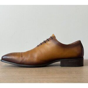 Carrucci Roma Men’s 11 Dress Shoe Leather Wingtip Oxfords Cognac Brown Lace Up